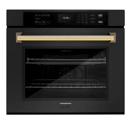 ZLINE 30" Autograph Edition Single Wall Oven with Air Fry and Self-Clean in Black with Gold Handle, WASBZ-30-G ZLINE Dreamwood Living
