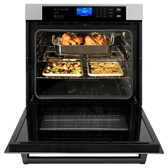 ZLINE 30" Autograph Edition Single Wall Oven with Air Fry and Self-Clean in DuraSnow® Stainless Steel and Black Matte Handle, WASSZ-30-MB ZLINE Dreamwood Living