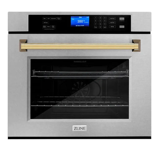 ZLINE 30" Autograph Edition Single Wall Oven with Air Fry and Self-Clean in DuraSnow® Stainless Steel and Gold Handle, WASSZ-30-G ZLINE Dreamwood Living
