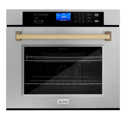 ZLINE 30" Autograph Edition Single Wall Oven with Air Fry and Self-Clean in DuraSnow® Stainless Steel with Champagne Bronze Handle, WASSZ-30-CB ZLINE Dreamwood Living