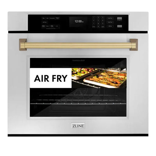 ZLINE 30" Autograph Edition Single Wall Oven with Air Fry and Self-Clean in Stainless Steel and Champagne Bronze Handle, WASZ-30-CB ZLINE Dreamwood Living