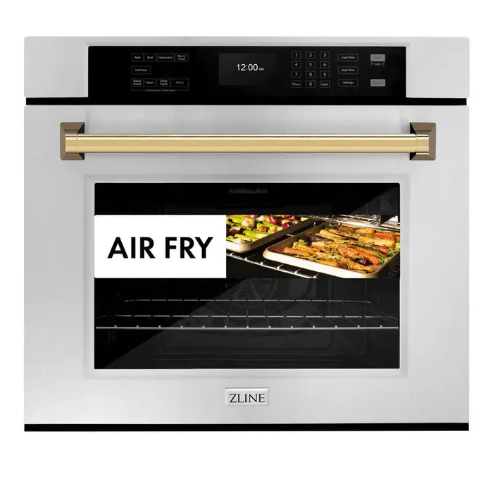 ZLINE 30" Autograph Edition Single Wall Oven with Air Fry and Self-Clean in Stainless Steel with Gold Handle, WASZ-30-G ZLINE Dreamwood Living