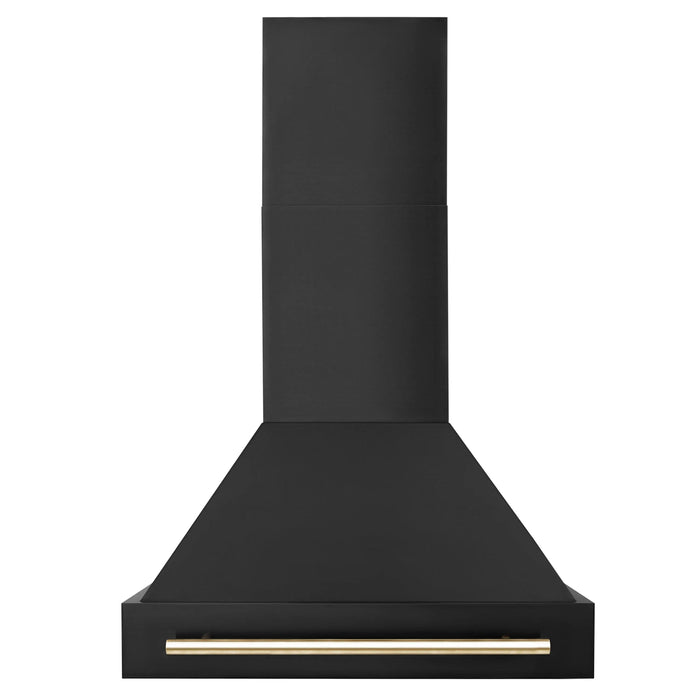 ZLINE 30" Autograph Edition Wall Mount Range Hood in Black Stainless Steel with Gold Handle, BS655Z-30-G ZLINE