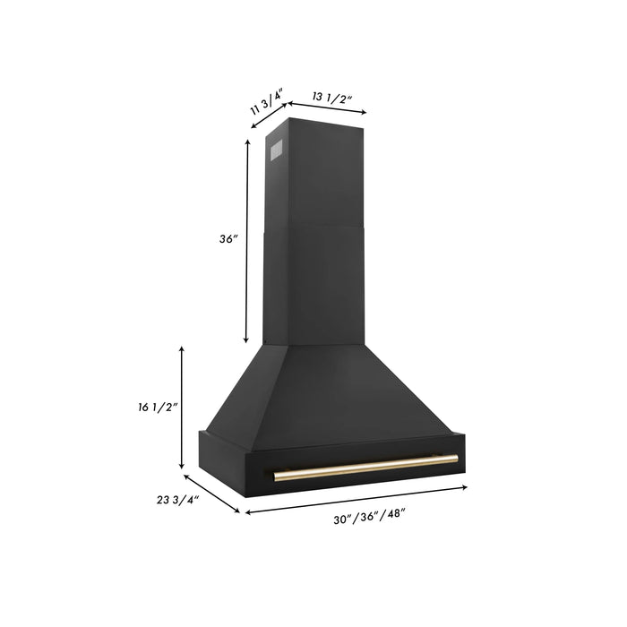 ZLINE 30" Autograph Edition Wall Mount Range Hood in Black Stainless Steel with Gold Handle, BS655Z-30-G ZLINE