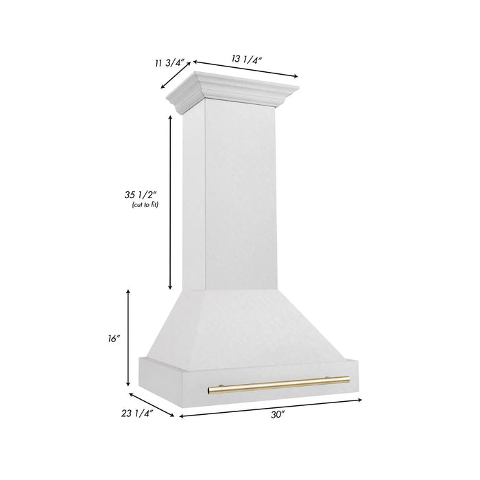 ZLINE 30" Autograph Edition Wall Mount Range Hood in DuraSnow® Stainless Steel with Gold Handle, 8654SNZ-30-G ZLINE Dreamwood Living