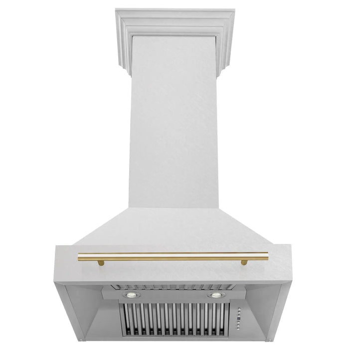 ZLINE 30" Autograph Edition Wall Mount Range Hood in DuraSnow® Stainless Steel with Gold Handle, 8654SNZ-30-G ZLINE Dreamwood Living