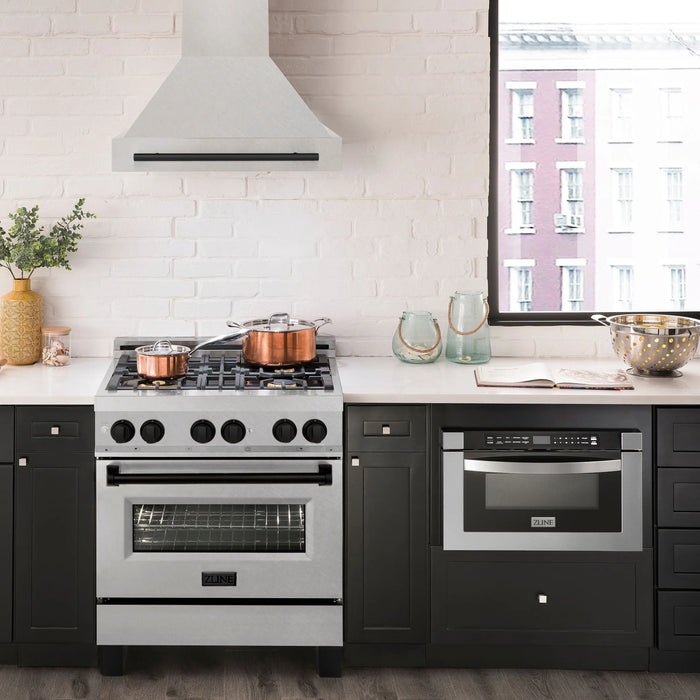 ZLINE 30" Autograph Edition Wall Mount Range Hood in DuraSnow® Stainless Steel with Matte Black Handle, 8654SNZ-30-MB ZLINE Dreamwood Living