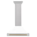 ZLINE 30" Autograph Edition Wall Mount Range Hood in DuraSnow® Stainless Steel with White Matte Shell and Champagne Bronze Handle, KB4SNZ-WM30-CB ZLINE