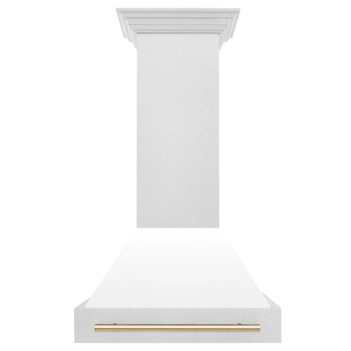 ZLINE 30" Autograph Edition Wall Mount Range Hood in DuraSnow® Stainless Steel with White Matte Shell and Gold Handle, 8654SNZ-WM30-G ZLINE Dreamwood Living