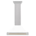 ZLINE 30" Autograph Edition Wall Mount Range Hood in DuraSnow® Stainless Steel with White Matte Shell and Gold Handle, KB4SNZ-WM30-G ZLINE Dreamwood Living