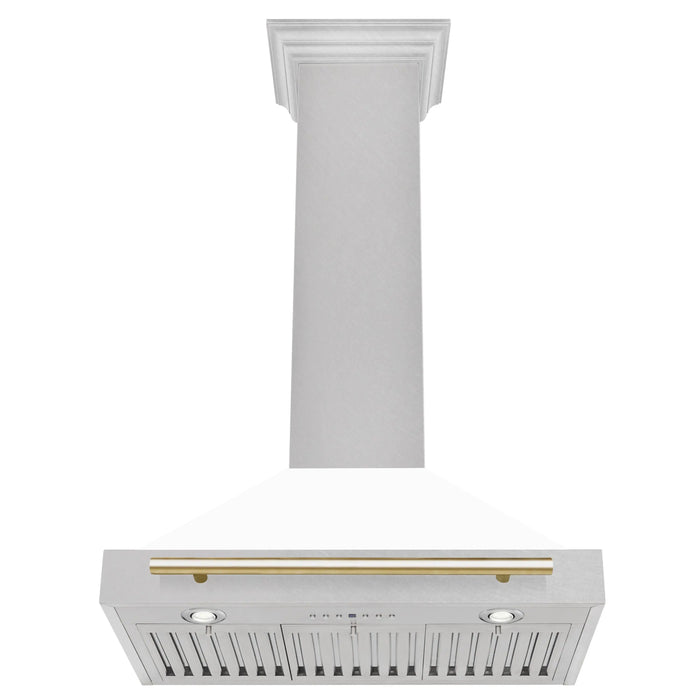 ZLINE 30" Autograph Edition Wall Mount Range Hood in DuraSnow® Stainless Steel with White Matte Shell and Gold Handle, KB4SNZ-WM30-G ZLINE Dreamwood Living