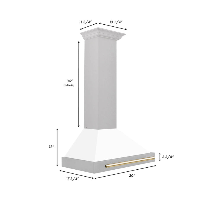 ZLINE 30" Autograph Edition Wall Mount Range Hood in DuraSnow® Stainless Steel with White Matte Shell and Gold Handle, KB4SNZ-WM30-G ZLINE Dreamwood Living