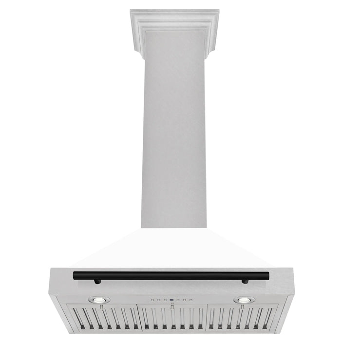 ZLINE 30" Autograph Edition Wall Mount Range Hood in DuraSnow® Stainless Steel with White Matte Shell and Matte Black Handle, KB4SNZ-WM30-MB ZLINE Dreamwood Living