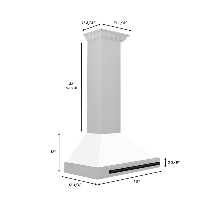 ZLINE 30" Autograph Edition Wall Mount Range Hood in DuraSnow® Stainless Steel with White Matte Shell and Matte Black Handle, KB4SNZ-WM30-MB ZLINE Dreamwood Living