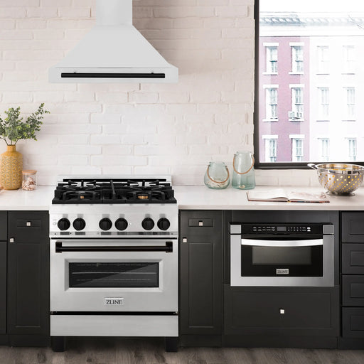 ZLINE 30" Autograph Edition Wall Mount Range Hood in Stainless Steel with Matte Black Handle, KB4STZ-30-MB ZLINE