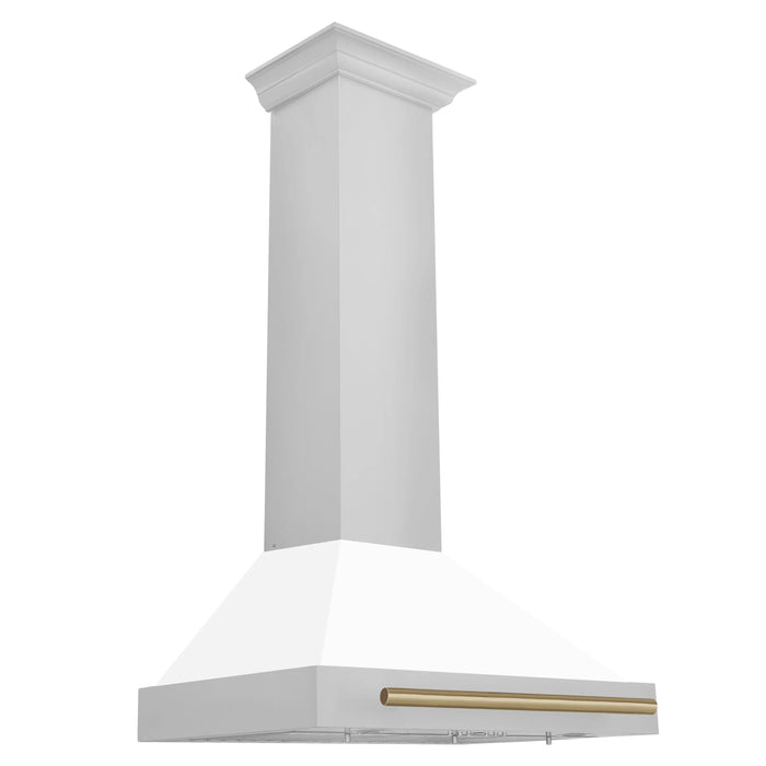 ZLINE 30" Autograph Edition Wall Mount Range Hood in Stainless Steel with White Matte Shell and Champagne Bronze Accents, KB4STZ-WM30-CB ZLINE