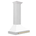 ZLINE 30" Autograph Edition Wall Mount Range Hood in Stainless Steel with White Matte Shell and Gold Handle, KB4STZ-WM30-G ZLINE