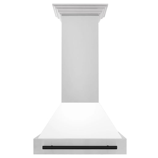 ZLINE 30" Autograph Edition Wall Mount Range Hood in Stainless Steel with White Matte Shell and Matte Black Handle, 8654STZ-WM30-MB ZLINE Dreamwood Living