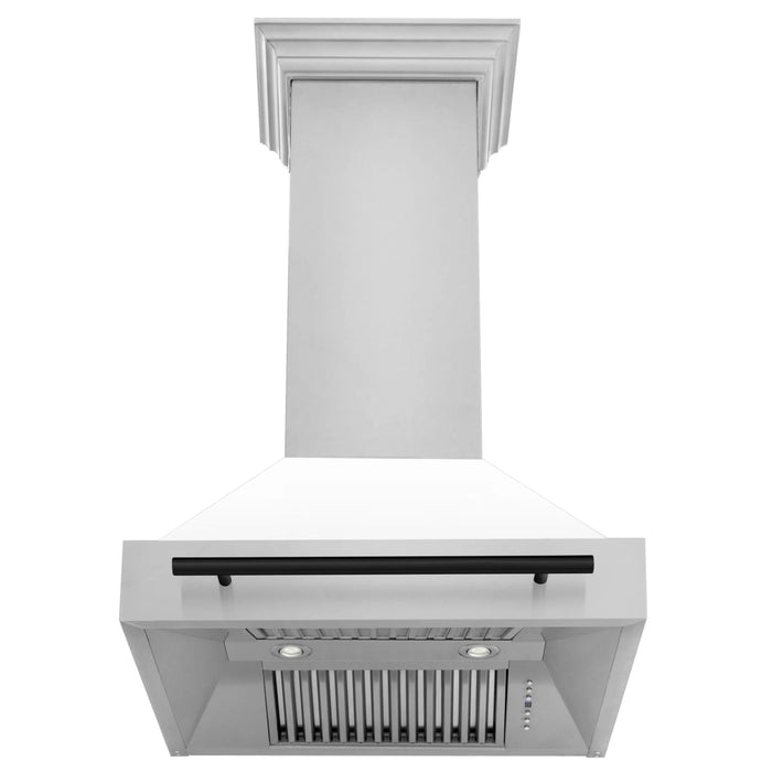 ZLINE 30" Autograph Edition Wall Mount Range Hood in Stainless Steel with White Matte Shell and Matte Black Handle, 8654STZ-WM30-MB ZLINE Dreamwood Living