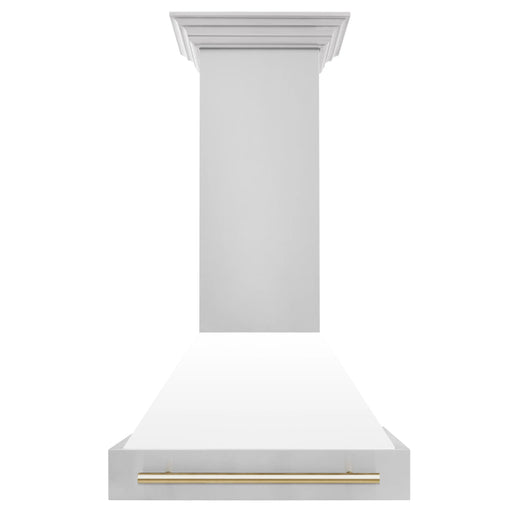 ZLINE 30" Autograph Edition Wall Mount Range Hood with White Matte Shell and Gold Handle, 8654STZ-WM30-G ZLINE Dreamwood Living