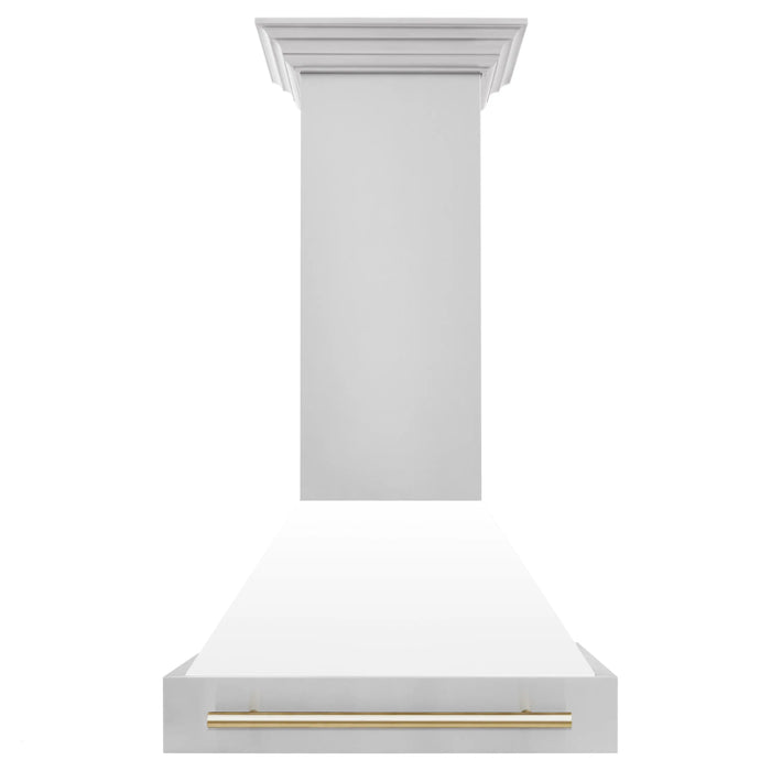 ZLINE 30" Autograph Edition Wall Mount Range Hood with White Matte Shell and Gold Handle, 8654STZ-WM30-G ZLINE Dreamwood Living