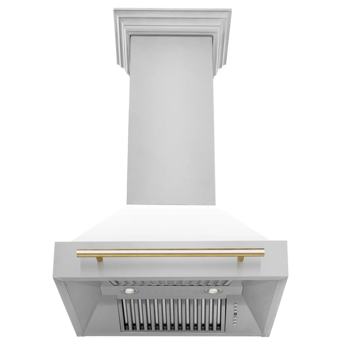 ZLINE 30" Autograph Edition Wall Mount Range Hood with White Matte Shell and Gold Handle, 8654STZ-WM30-G ZLINE Dreamwood Living