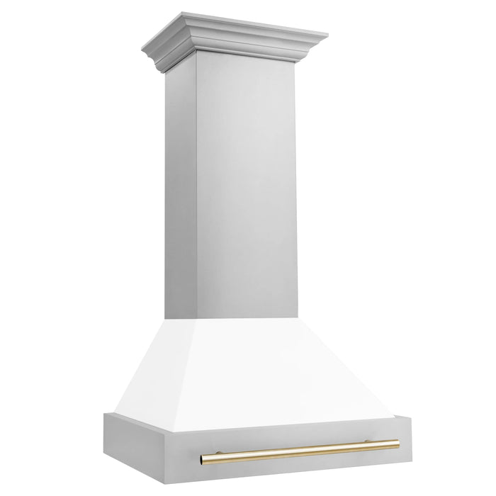 ZLINE 30" Autograph Edition Wall Mount Range Hood with White Matte Shell and Gold Handle, 8654STZ-WM30-G ZLINE Dreamwood Living