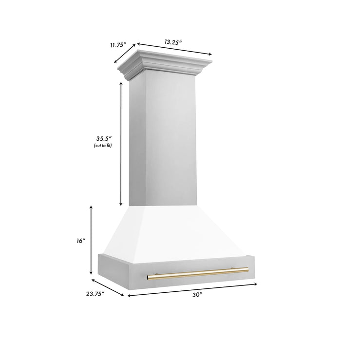 ZLINE 30" Autograph Edition Wall Mount Range Hood with White Matte Shell and Gold Handle, 8654STZ-WM30-G ZLINE Dreamwood Living