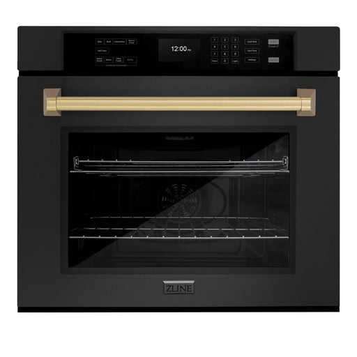 ZLINE 30" Autograph Single Wall Oven with Air Fry and Self-Clean in Black and Champagne Bronze Handle, WASBZ-30-CB ZLINE Dreamwood Living