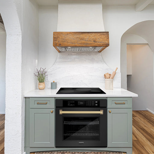 ZLINE 30" Autograph Single Wall Oven with Air Fry and Self-Clean in Black and Champagne Bronze Handle, WASBZ-30-CB ZLINE Dreamwood Living