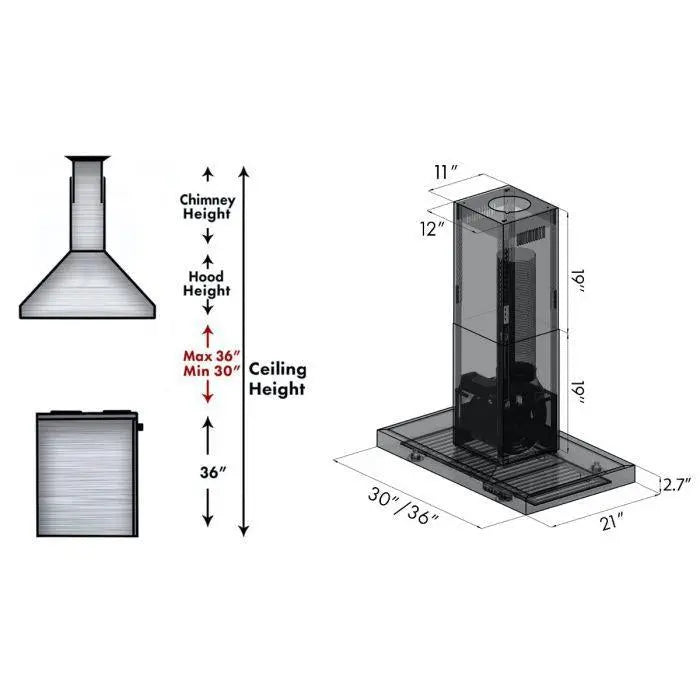 ZLINE 30" Convertible Island Mount Range Hood in Black Stainless Steel, BSKE2iN-30 ZLINE