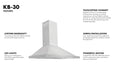 ZLINE 30" Convertible Vent Wall Mount Range Hood in Stainless Steel, KB-30 ZLINE