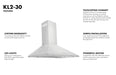 ZLINE 30" Convertible Vent Wall Mount Range Hood in Stainless Steel, KL2-30 ZLINE