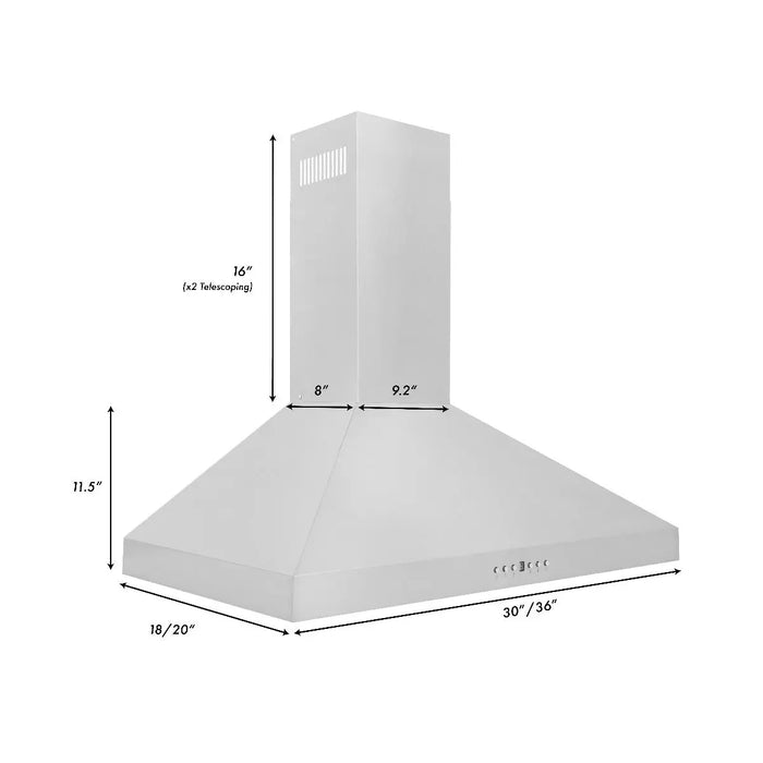 ZLINE 30" Convertible Vent Wall Mount Range Hood in Stainless Steel, KL3-30 ZLINE