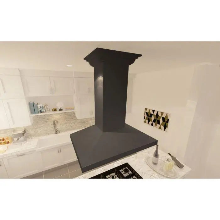 ZLINE 30" Convertible Wooden Island Mount Range Hood in Black with Crown Molding, KBiCC-30 ZLINE