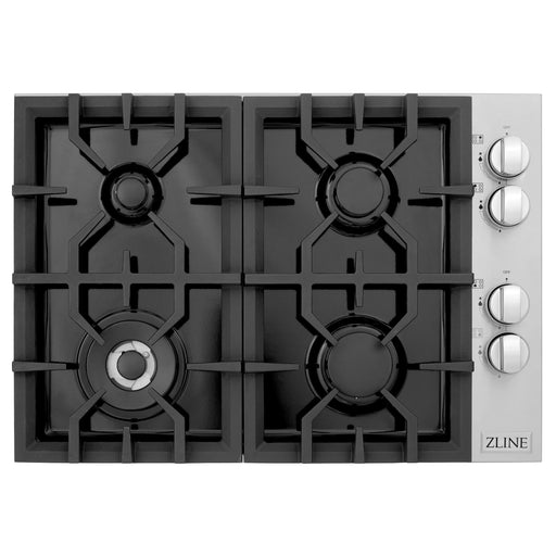 ZLINE 30" Drop-In Cooktop with 4 Gas Burners and Black Porcelain Top, RC30-PBT ZLINE
