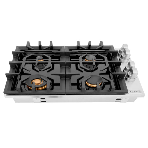 ZLINE 30" Dropin Cooktop with 4 Gas Brass Burners and Black Porcelain Top, RC-BR-30-PBT ZLINE