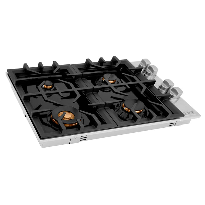 ZLINE 30" Dropin Cooktop with 4 Gas Brass Burners and Black Porcelain Top, RC-BR-30-PBT ZLINE