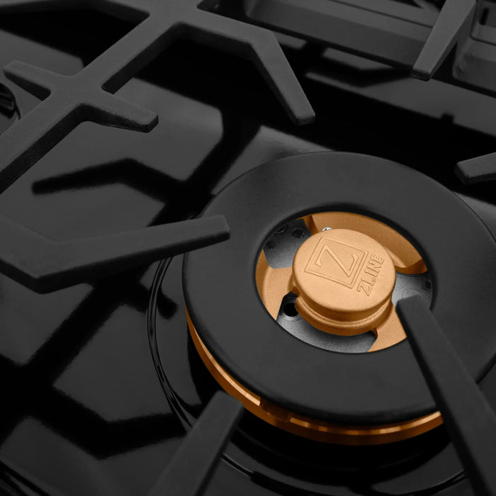 ZLINE 30" Dropin Cooktop with 4 Gas Brass Burners and Black Porcelain Top, RC-BR-30-PBT ZLINE