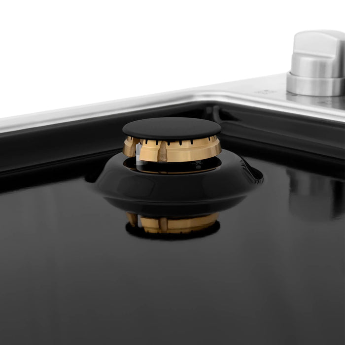 ZLINE 30" Dropin Cooktop with 4 Gas Brass Burners and Black Porcelain Top, RC-BR-30-PBT ZLINE