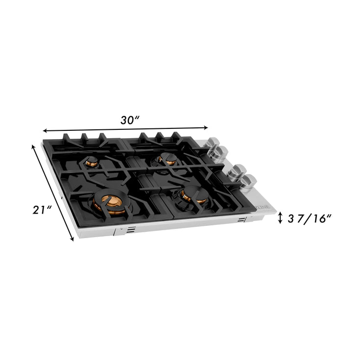 ZLINE 30" Dropin Cooktop with 4 Gas Brass Burners and Black Porcelain Top, RC-BR-30-PBT ZLINE