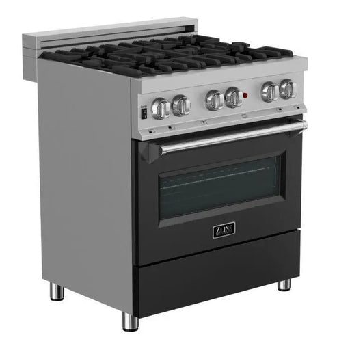 ZLINE 30" Dual Fuel Range in DuraSnow® Stainless with Black Matte Door, RAS-BLM-30 ZLINE
