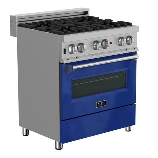 ZLINE 30" Dual Fuel Range in DuraSnow® Stainless with Blue Gloss Door, RAS-BG-30 ZLINE Dreamwood Living