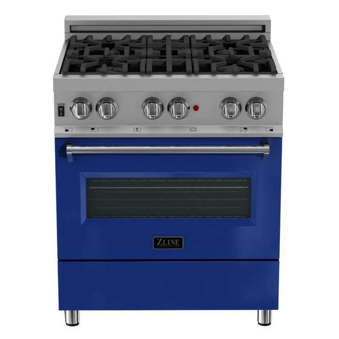 ZLINE 30" Dual Fuel Range in DuraSnow® Stainless with Blue Gloss Door, RAS-BG-30 ZLINE Dreamwood Living