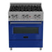ZLINE 30" Dual Fuel Range in DuraSnow® Stainless with Blue Gloss Door, RAS-BG-30 ZLINE Dreamwood Living