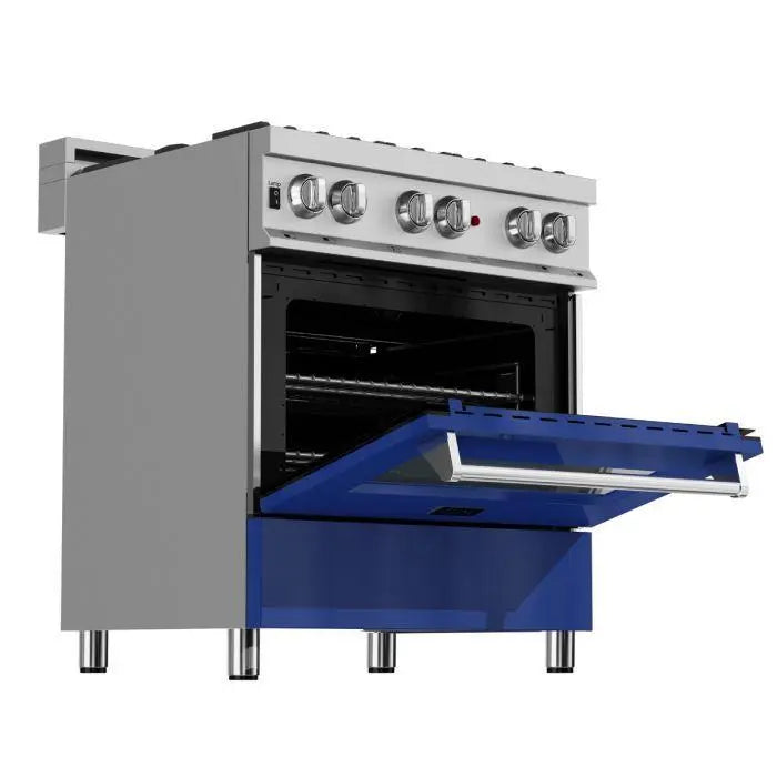 ZLINE 30" Dual Fuel Range in DuraSnow® Stainless with Blue Gloss Door, RAS-BG-30 ZLINE Dreamwood Living