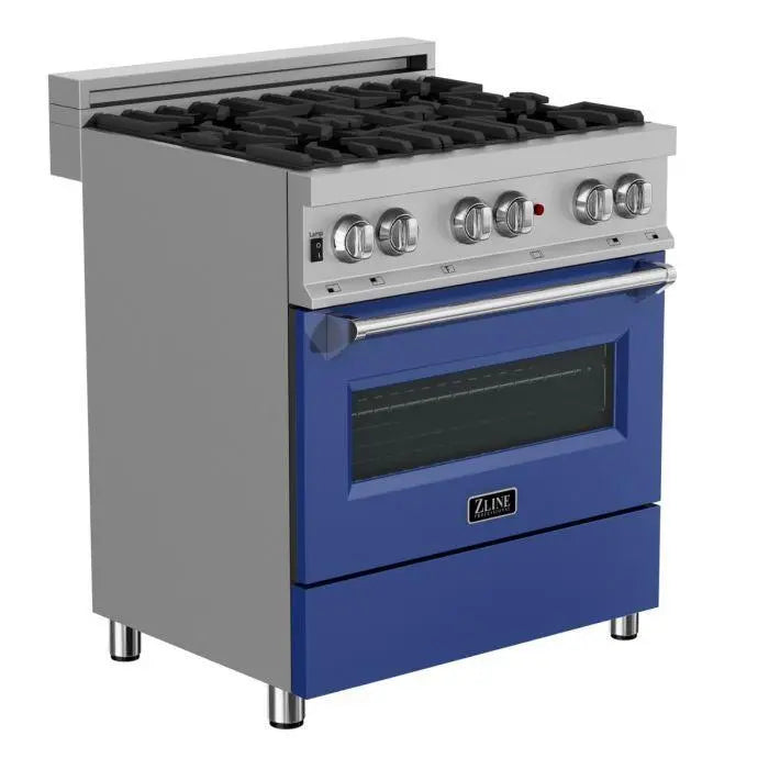 ZLINE 30" Dual Fuel Range in DuraSnow® Stainless with Blue Matte Door, RAS-BM-30 ZLINE Dreamwood Living