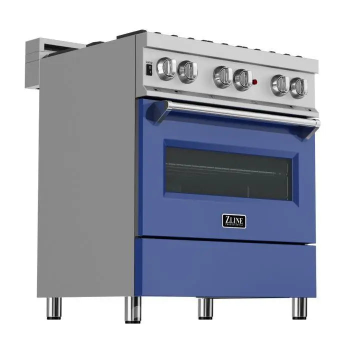 ZLINE 30" Dual Fuel Range in DuraSnow® Stainless with Blue Matte Door, RAS-BM-30 ZLINE Dreamwood Living