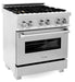 ZLINE 30" Dual Fuel Range in DuraSnow® Stainless with Brass Burners, RAS-SN-BR-30 ZLINE Dreamwood Living