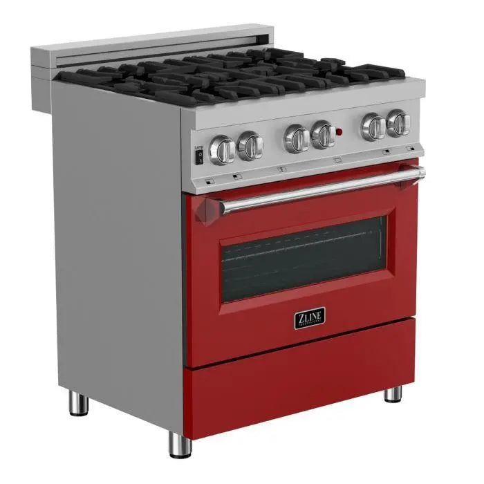 ZLINE 30" Dual Fuel Range in DuraSnow® Stainless with Red Matte Door, RAS-RM-30 ZLINE Dreamwood Living